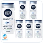 NIVEA Men Sensitive Shower Gel Pack of 6 x 250ml Alcohol-Free, Sensitive Skin