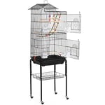 Yaheetech Voliere Oiseaux Interieur Cage Oiseau Cage Perroquet pour Canaris Perruches avec Support Détachable Poignée Toit Ouvrant 46 x 36 x 159 cm Noir