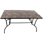 Table en métal pour extérieur 150 x 80 cm. avec décoration de fleurs en mosaïque