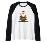 Santa Claus Meets the Christmas Tree for Holiday Magic Raglan Baseball Tee