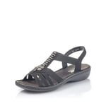 Rieker Femme Sandales 60806, Dame Sandales Fines,Chaussure d'été,Sandale d'été,Confortable,Plate,Noir (Schwarz / 00),37 EU / 4 UK