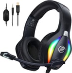 ¿2024 New¿FC100 Casque Gaming pour PC/PS4/PS5/Xbox/Mac/Nintendo Switch, Casque Gamer PS4 avec Lumière RVB, Casque PS5 avec Micro, Casque Antibruit avec Prise Jack 3,5 MM - Noir