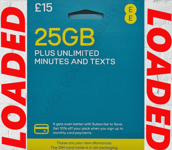 EE Pay As You Go SIM Including £15 Credit Package 25GB DATA UNLIMITED CALL SMS