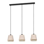 EGLO Suspension luminaire Tabley, lustre naturel à 3 lampes pour salon et salle à manger, lampe de plafond suspendue en bambou et lin, douille E27, 89 cm
