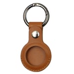 for Apple AirTags Leather Case Cover Lightweight Protective Sleeve Shell Skin with Keychain (Brown)