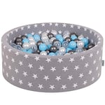 KiddyMoon 90X30cm/200 Balles ∅ 7Cm Piscine À Balles pour Bébé Rond Fabriqué en UE, Étoiles Blanc-Gris:Transp/Argenté/Perle/Babyblue