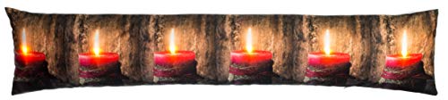 Brandsseller Boudin de porte lumineux à 6 LED, coussin anti-courant d'air, décoratif, 90 x 20 cm, motif de bougies rouges