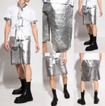 Comme Des Garçons Homme Plus Distressed Silver Foil Shorts Pants Trousers S