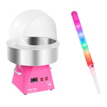 Royal Catering Candy Floss Machine Set with LED Cotton Sticks - Sneeze Guard 52 cm 1,030 watts pink