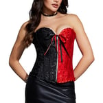 SLIMBELLE Femme Sexy Corset Bustier Gothique en Dentelle Lingerie de Mariée à Fermeture éclair Ruban Lacet Overbust Top + G-String