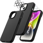 Coque Silicone Noir + Verres Trempes et Protections Camera Arriere X2 Pour iPhon