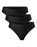 DANISH ENDURANCE Lot de 3 Strings Invisibles en Microfibre, Tanga Doux et Légers, pour Femme, Noir, Large