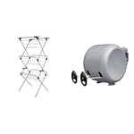 Minky 3 Tier Plus Clothes Airer & Retractable Duo Reel Washing Line, Grey, 2x15m