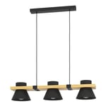 EGLO Suspension luminaire Maccles, lustre naturel à 3 lampes pour salon et salle à manger, FSC100HB, lampe de plafond suspendue en bois et métal noir, douille E27, 78 cm