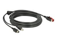 Delock - Strømforsynt Usb-Kabel - Usb Pluspower (24 V) (Hann) Til Usb-Type B, Power Mini-Din (Hann) - 24 V - 5 M - Svart