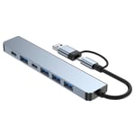 2-i-1 USB-C / USB-hub 7 portar USB3.0 för Windows MacOS Grå