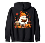 Cute Ghost Reading Book Lovers Halloween Ghost Coffee Cozy Zip Hoodie