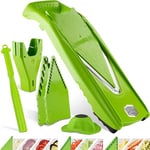 Coupe-Légumes Börner V5 (Plus Set) • Mandoline en V Réglable + Accessoires Supplémentaires + Éplucheur • Avec Lame en V en Acier Inoxydable • Pour Tranches, Bâtonnets, Dés • Vert