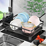 BOBELA Dish Drying Rack,Dish Racks for Kitchen Counter,Dish Drainers with Removable Utensil Holder,Dish Drying Rack with Drainboard and Extra Dish Drying Mat