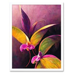 Pink Orchid Vibrant Mauve Flowers Painting Art Print Framed Poster Wall Decor 12x16 inch