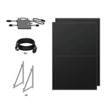 TORNASOL® Kit solaire auto-installable 800W, x2 panneaux solaires rigides, bifaciaux, full black de 420W-DC1500V, inclinaison 60º, protection IP68, connexion schuko|câble MC4, recommandé pour balcon