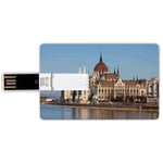 32G USB Flash Drives Credit Card Shape Wanderlust Decor Memory Stick Bank Card Style Parliament Budapest Hungary Scenic Skyline Reflection in the Water Surface Picture Waterproof Pen Thumb Lovely Jump