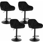 Woltu - Lot de 4 Tabouret Bar en Velours + Métal, Chaise de Bar, Chaise Haute Bar, Chaise Haute Cuisine, Réglable en Hauteur, Noir