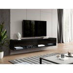 Armoire tv alyx 200 cm (2x100cm) Buffet bas avec éclairage led noir/noir brillant - Furnix