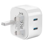 USB C Plug,20W Apple iPhone Fast Charger Plug UK for iPhone 16/15/15 Pro/15 Pro Max/14/14 Pro/13/13 Pro/12/12 Pro/11/ipad,Type C Plug Fast Charging for Apple Watch Dual Port USBC Wall Plug