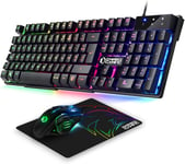 Pack MK800 Filaire-Clavier Gaming AZERTY (Layout Français) RGB 105 Touches 19 Touches Anti-Ghosting-Souris Gamer 2400 DPI-Tapis de Souris-PC PS4 PS5 Xbox One/Series Mac