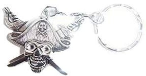 Antique Silver Skull and Crossbones Keyring Bag Charm in A Beautiful Free Organza Gift Bag Pirates of The Caribbean