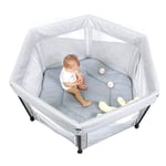 Baby Travel Cot with Mattress, Baby Bassinet Bed, Hexagonal Portable Travel Crib Play Yard Playpen Children Fence with Mattress and Carry Bag for Indoor and Outdoor Use for Safety Travel