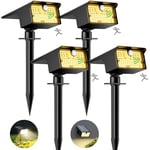 Lot de 4 Spot Solaire Exterieur Detecteur de Mouvement, 62 LED Lampe Solaire Exterieur 3 Modes Eclairage Exterieur Solaire, Etanche IP65 Lumiere Solaire Exterieur pour Jardin Allée Chemin Blanc Chaud