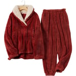 HAUFR Dam Pyjamas Set med Långärmad Tröja och Byxor, Fluffig Vintervarm Casual Fuzzy Plush Loungewear Sleepwear Röd Red Large