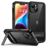 Lanhiem Coque pour iPhone 14 Étanche - Antichoc [avec Support Arrière] Incassable 360 Intégrale [Protection Écran+Camera] IP68 Waterproof Militaire Chantier Imperméable pour iPhone 14 (6.1) Noir