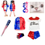 Jud- Harley-Quinn T Shirt Cosplay Costume Women Kids 6 in 1 Set 120