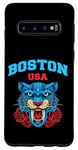 Coque pour Galaxy S10 Boston Massachusetts Illustration With Wild Floral Tiger