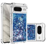 IMIRST Phone Case Compatible with Google Pixel 8 Bling Liquid Glitter Silicone Shell Shockproof Kawaii Airbag Protective Cover Bumper Case for Google Pixel 8. YBW Love Blue