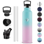 Vikaster Bouteille acier inoxydable - Thermos 1l, Gourde Avec Paille, Gourdes Sans BPA, Gourde Enfant & Adulte pour Sport, école, Bureau, Gym, Voyage