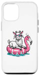 iPhone 13 Funny Goat On Flamingo Floatie Summer Pool Party Vintage Case