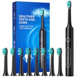 Electric Toothbrushes,Electric Toothbrush for Adults and Kids with 8 Tooth Brush Replacement Head and 5 Brushing Modes,Sonic Toothbrush with 60 Days Battery Life,2 Minute Smart Time(Black)