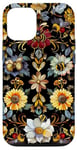 Coque pour iPhone 12/12 Pro Beau motif abeilles et fleurs noires