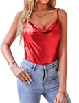 VIDUSSA Débardeurs Femme Paillettes Camisole sans Manche Scintillant Brillant Chemise Blouse Tops Shirt Hauts Rouge S