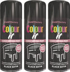 3x400ML All-Purpose Colour it Aerosol Spray Paint Black Satin Metal Wood Plastic