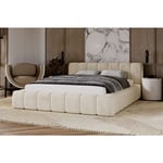 Lit adulte 160x200 Bolonia - lit avec rangement & Sommier - Design Moderne - Tissu Velours - Beige (Magic Velvet 2201) - Beige