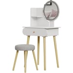 Vicco - Coiffeuse Edda, Blanc, 60 cm avec miroir led et tabouret