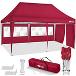 tillvex Tonnelle de jardin pop-up, tente de réception, étanche, pliable, réglable en hauteur, 3 x 6 m, protection UV 50+, avec sac et 3 côtés latéraux, rouge