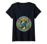 Womens Stained Glass Saint Archangel Raphael V-Neck T-Shirt