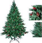 TRA-Sapin de Noel Artificiel 180 cm, avec 588 Tronc Vert en Matière PVC, 100 Tronc Vert en Matière PE, 53 Pommes de Pin Vraies, 53 Fruits Rouges, et Support en Métal Robuste