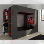 Lit mezzanine 5000 avec station gamer rouge anthracite